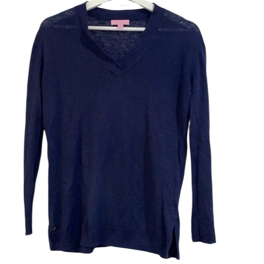 Lilly Pulitzer blue knit sweater size xsmall linen blend
